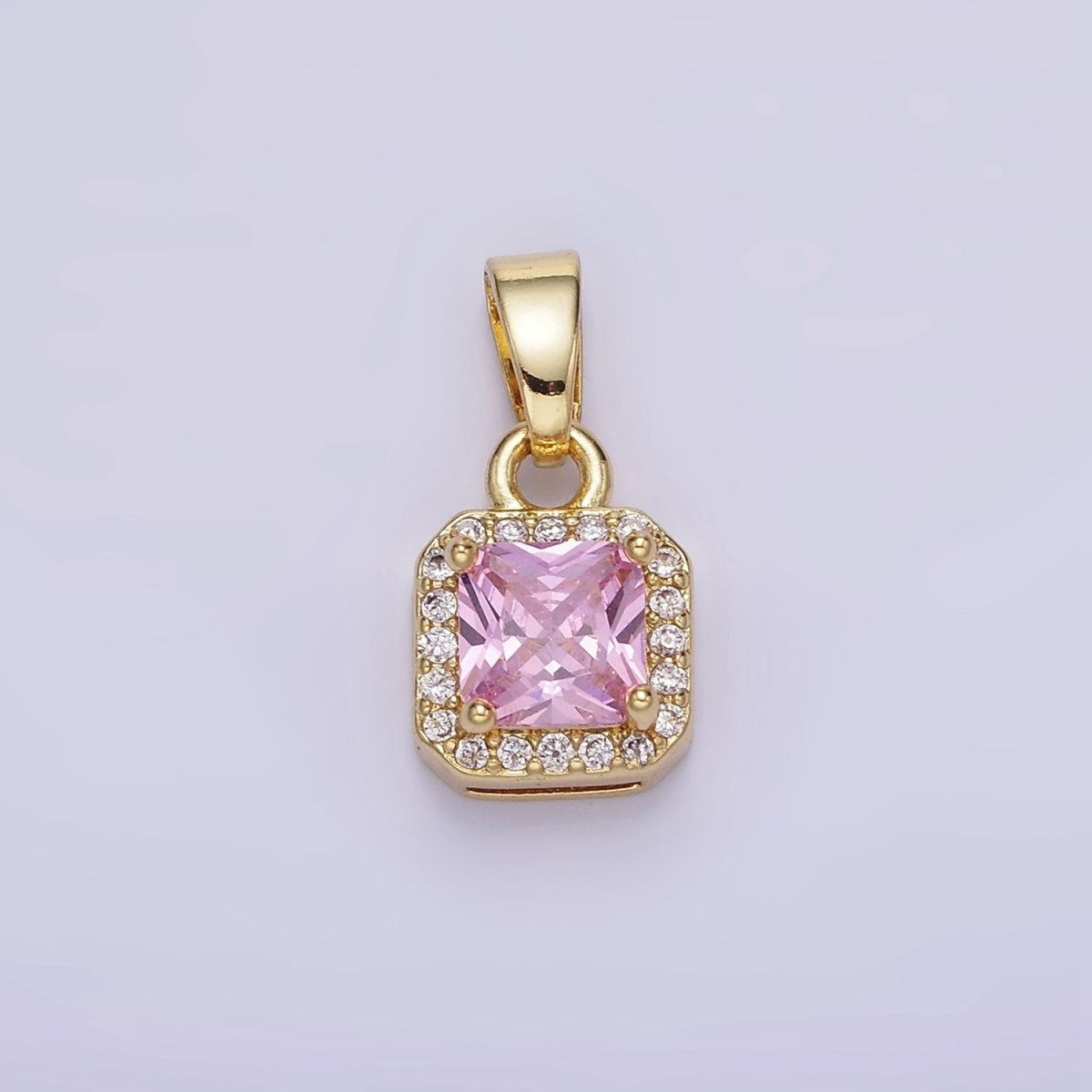 14K Gold Filled CZ Micro Paved Edged Square Pendant in Gold & Silver | AA1270 - AA1280