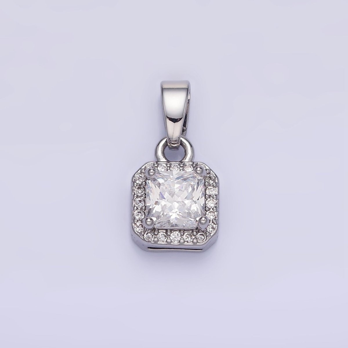 14K Gold Filled CZ Micro Paved Edged Square Pendant in Gold & Silver | AA1270 - AA1280