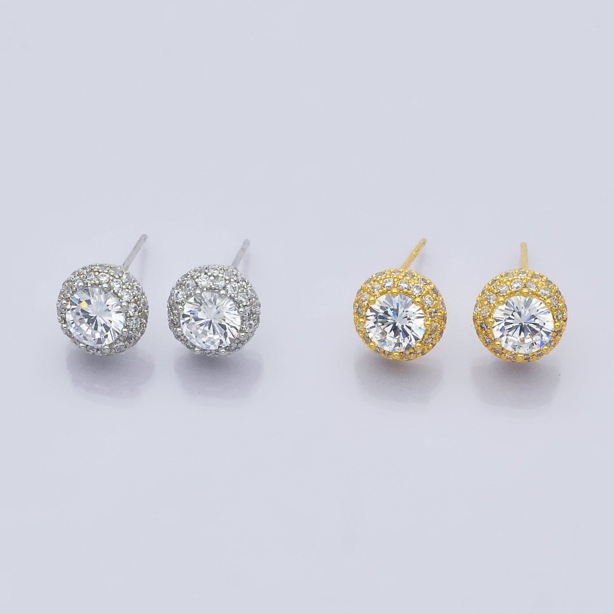 14K Gold Filled CZ Micro Paved Round Bezel Stud Earrings in Gold & Silver | V312