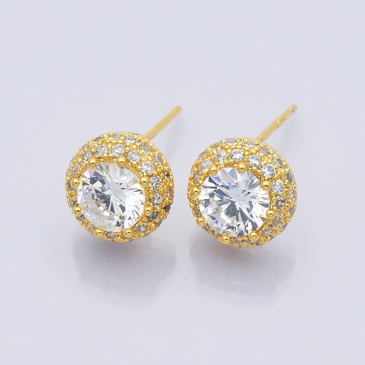 14K Gold Filled CZ Micro Paved Round Bezel Stud Earrings in Gold & Silver | V312