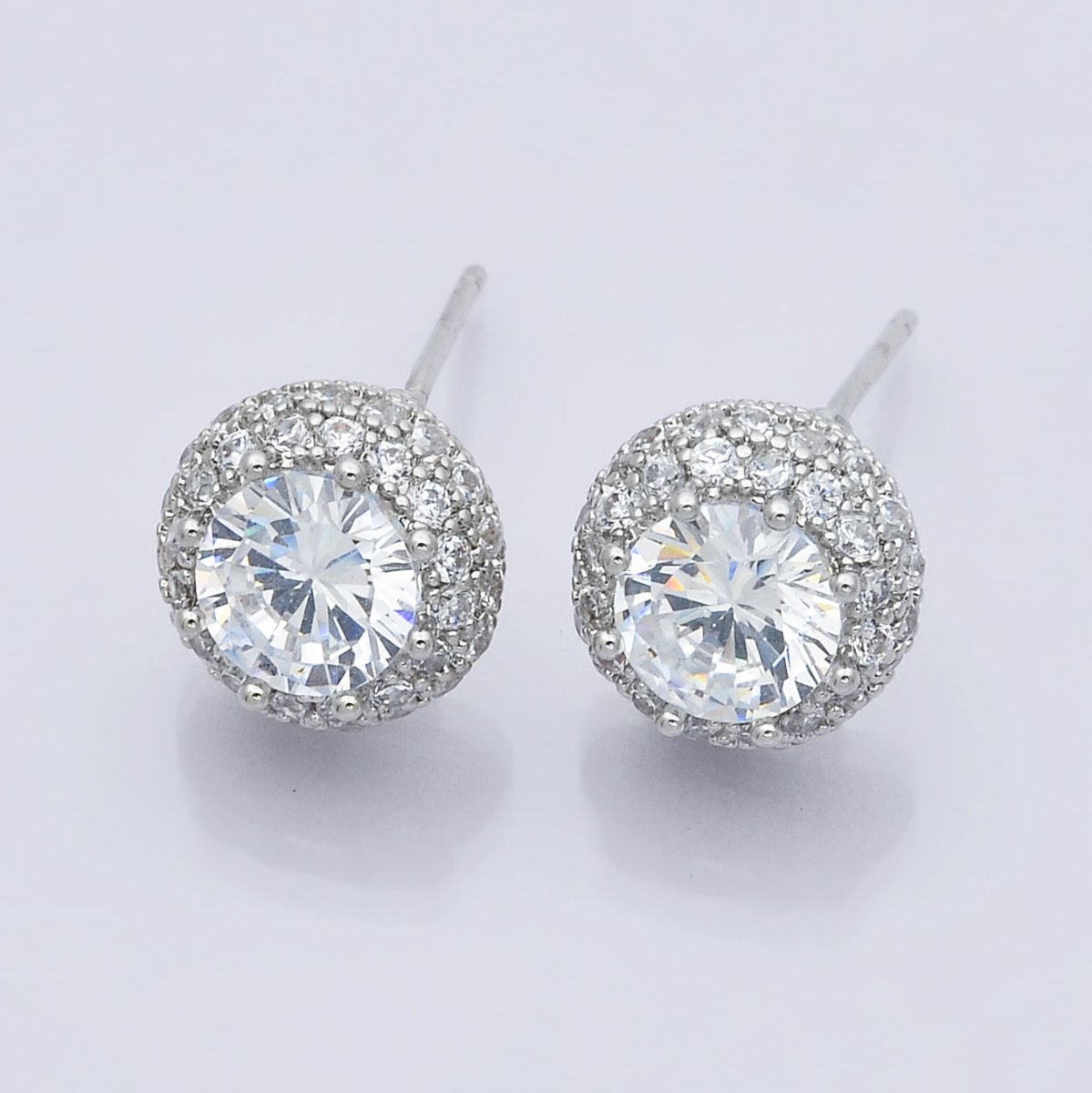 14K Gold Filled CZ Micro Paved Round Bezel Stud Earrings in Gold & Silver | V312
