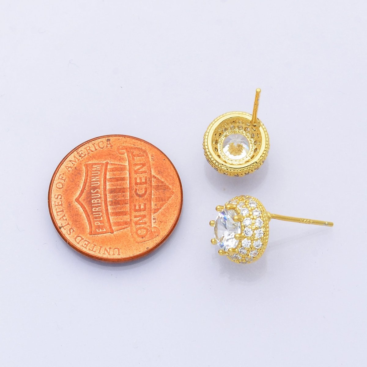 14K Gold Filled CZ Micro Paved Round Bezel Stud Earrings in Gold & Silver | V312