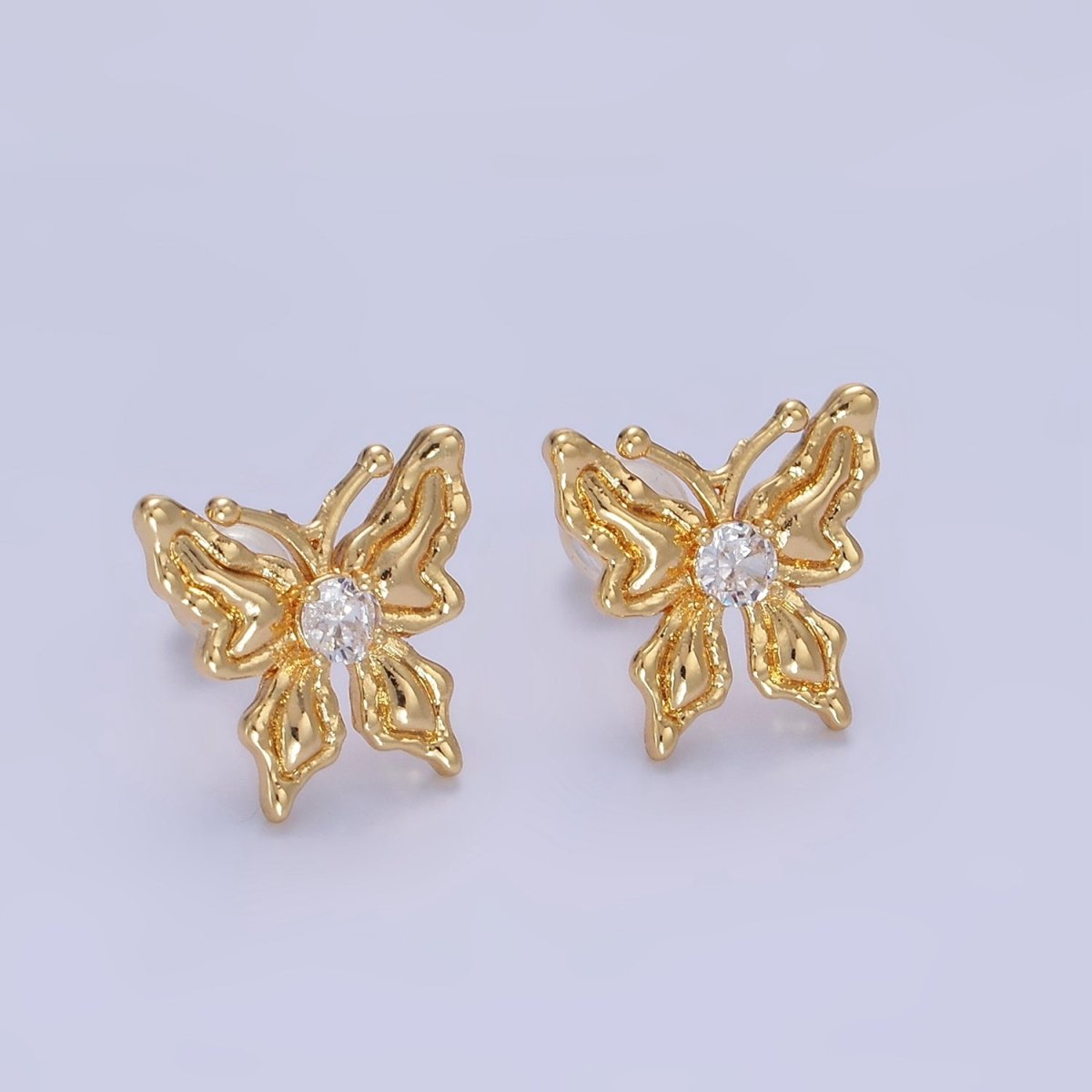 14K Gold Filled CZ Molten Butterfly Stud Earrings | Q221