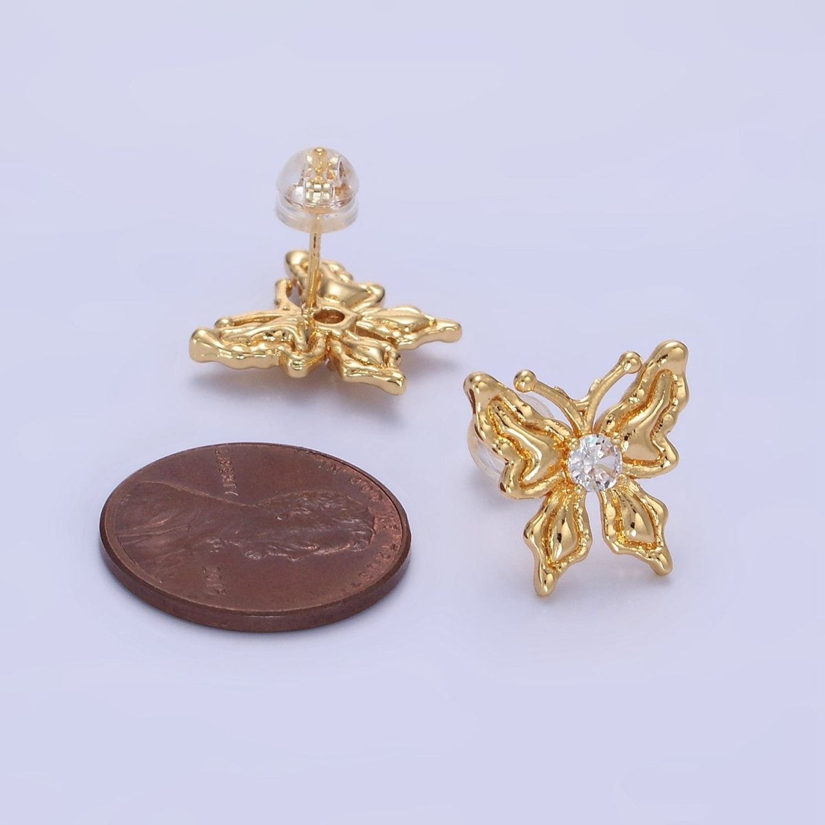14K Gold Filled CZ Molten Butterfly Stud Earrings | Q221