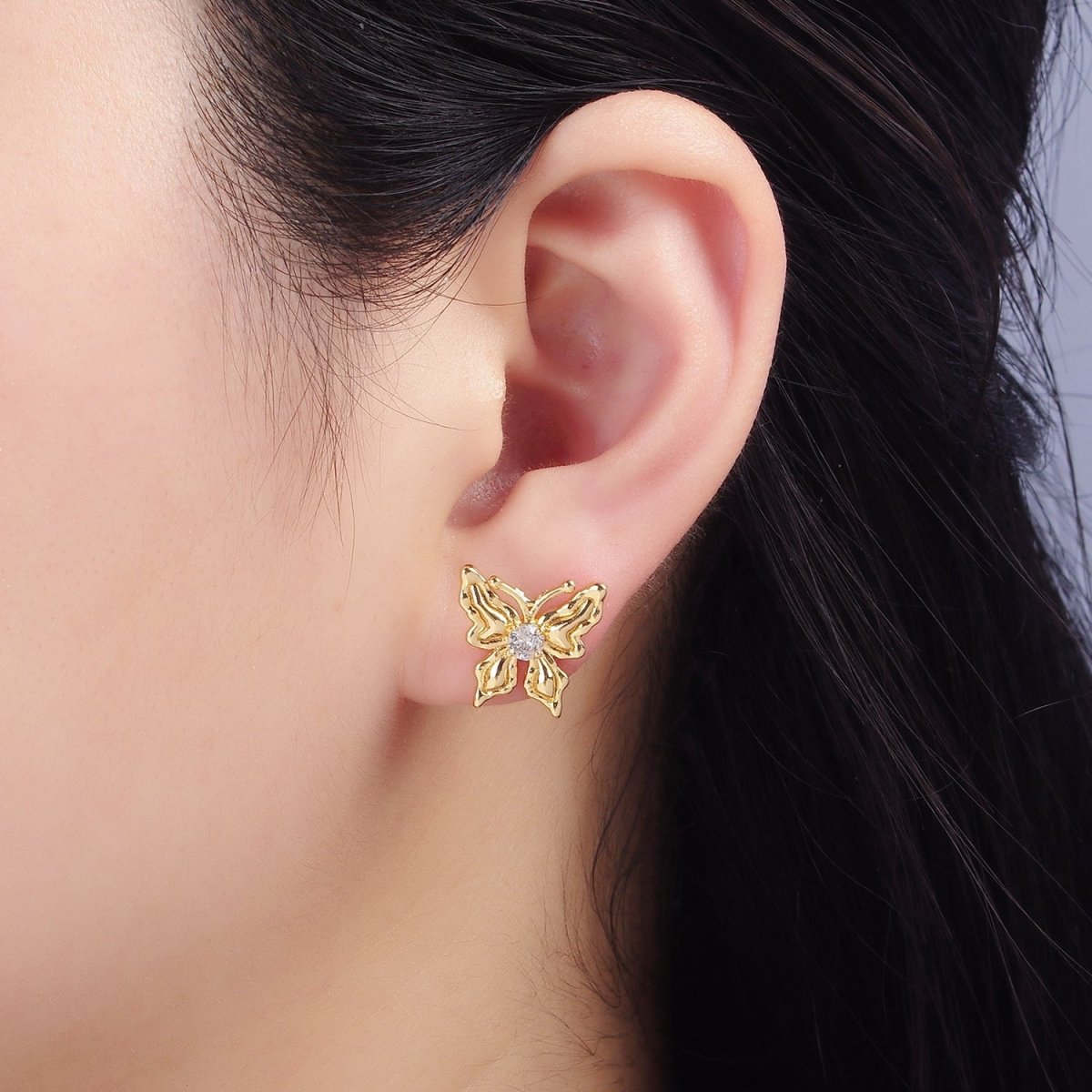 14K Gold Filled CZ Molten Butterfly Stud Earrings | Q221