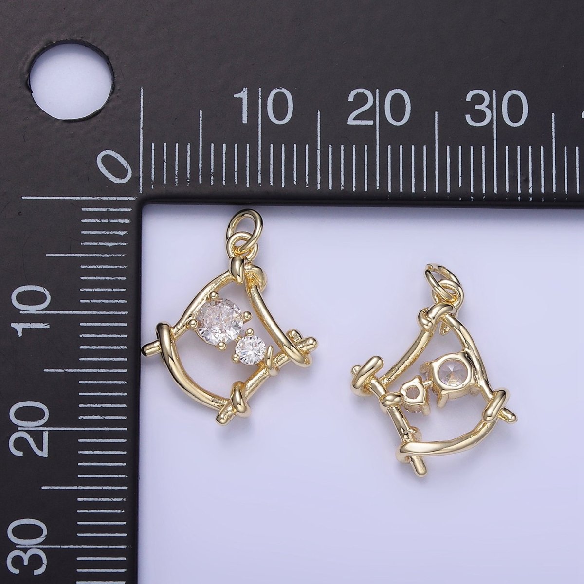 14K Gold Filled CZ Open Bar Tied Open Geometric Mini Charm | W656