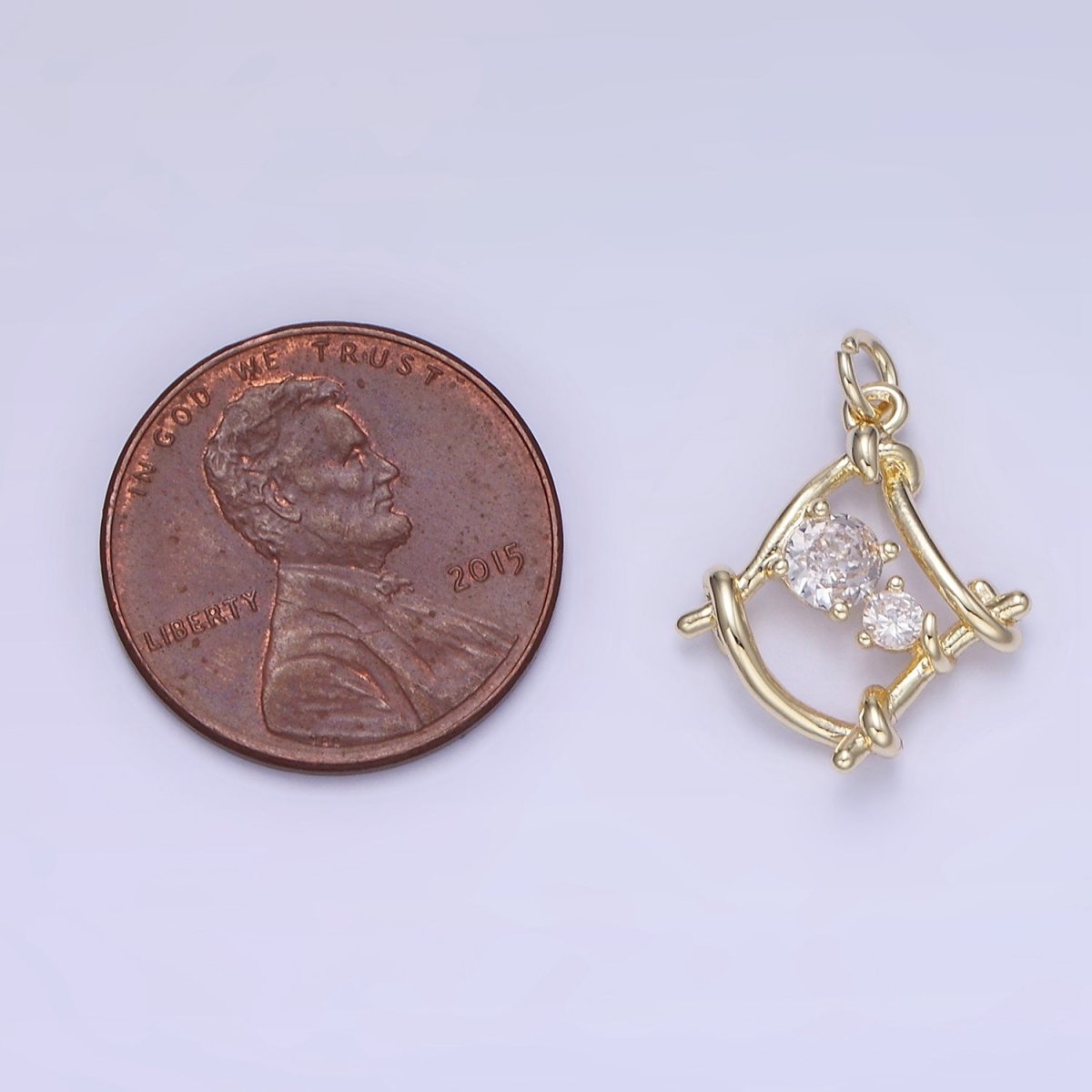 14K Gold Filled CZ Open Bar Tied Open Geometric Mini Charm | W656
