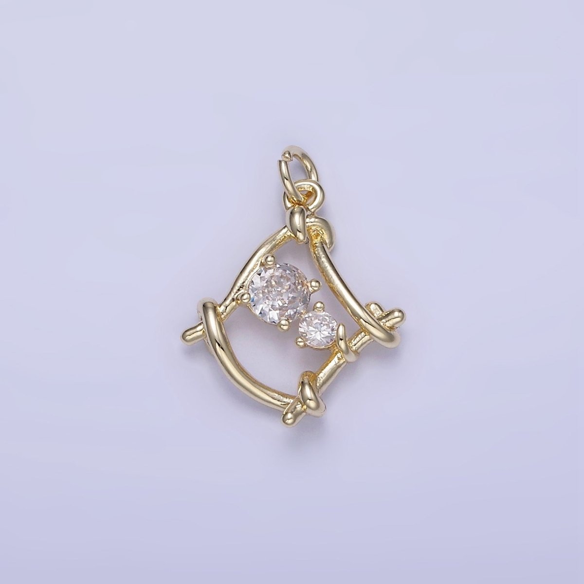 14K Gold Filled CZ Open Bar Tied Open Geometric Mini Charm | W656