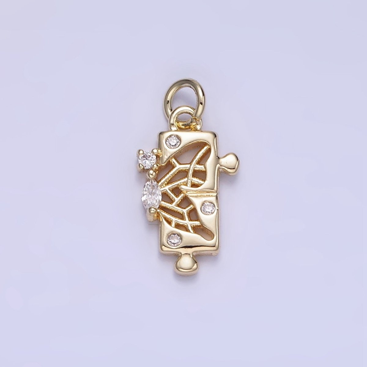 14K Gold Filled CZ Open Filigree Butterfly Wings Puzzle Mini Charm | W649