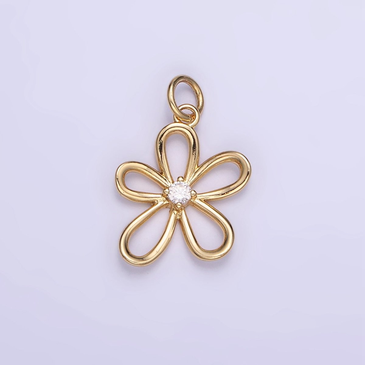 14K Gold Filled CZ Open Flower Outline Charm | D257