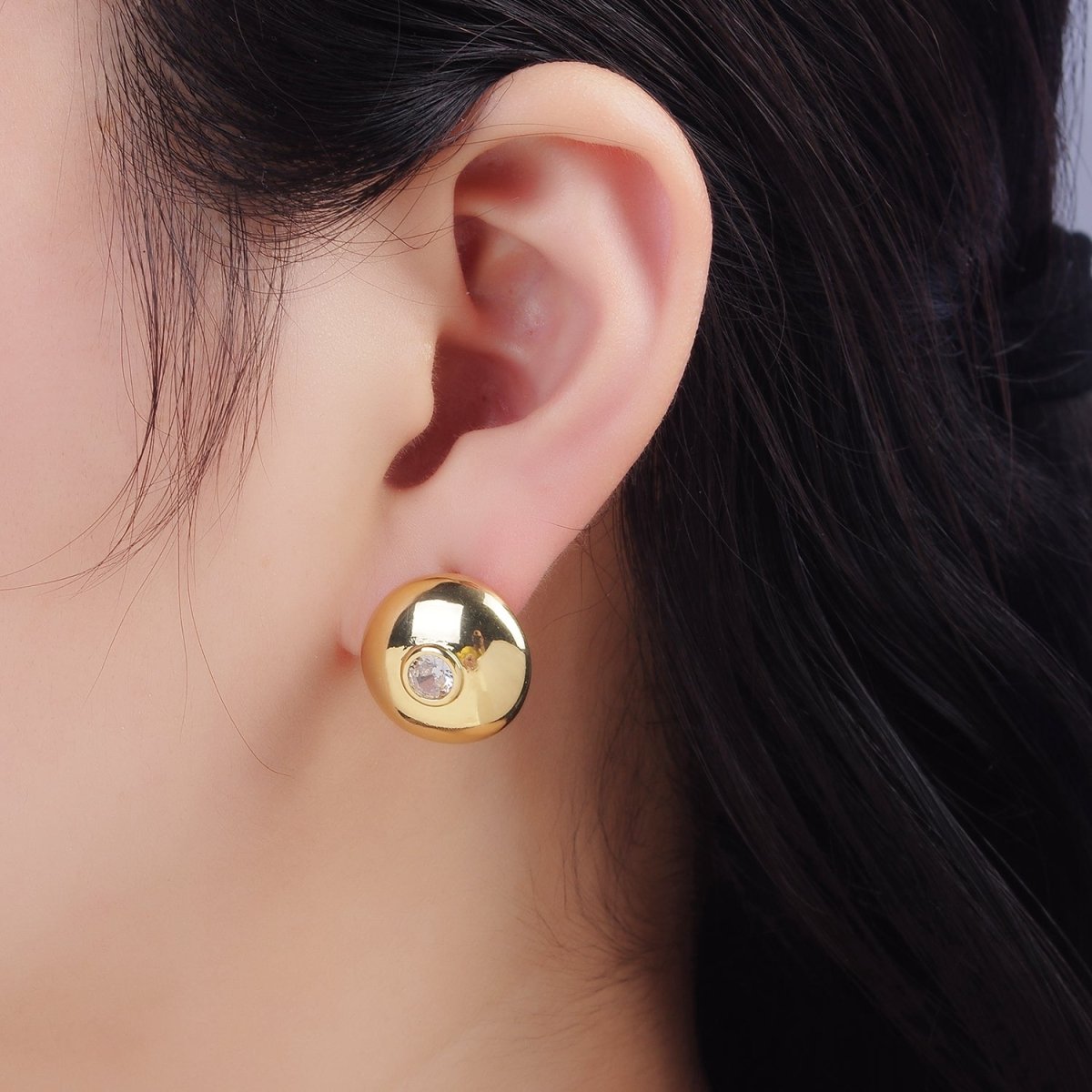 14K Gold Filled CZ Round Dome Stud Earrings | P509