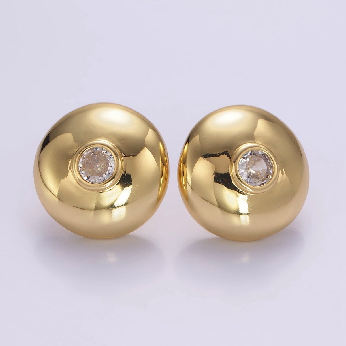 14K Gold Filled CZ Round Dome Stud Earrings | P509