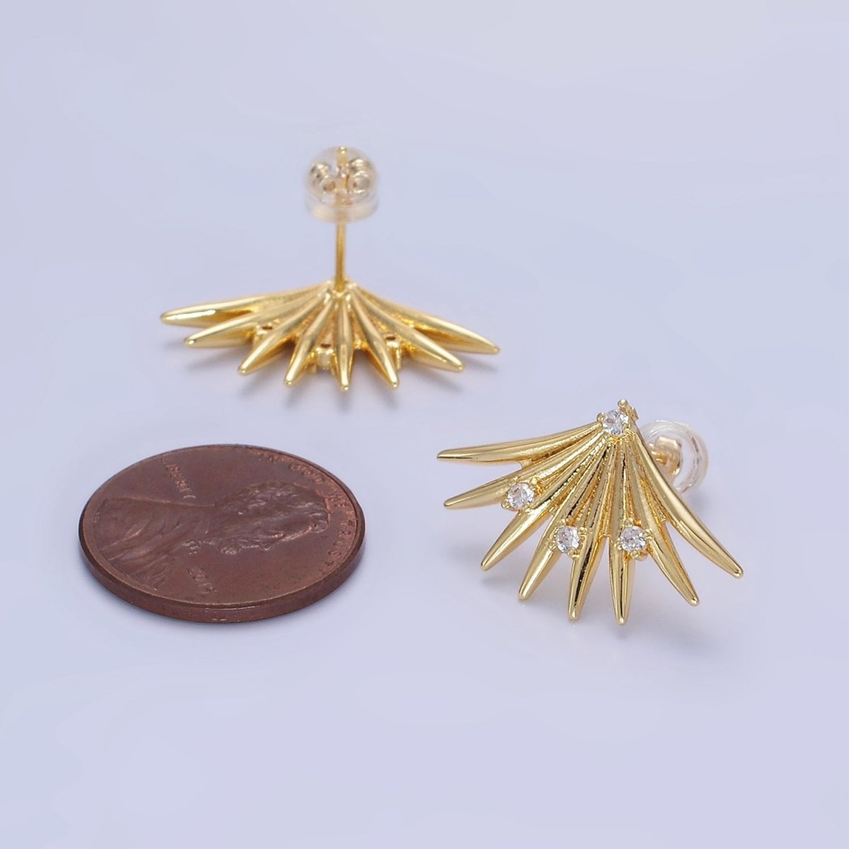 14K Gold Filled CZ Spiked Fan Stud Earrings | Q219