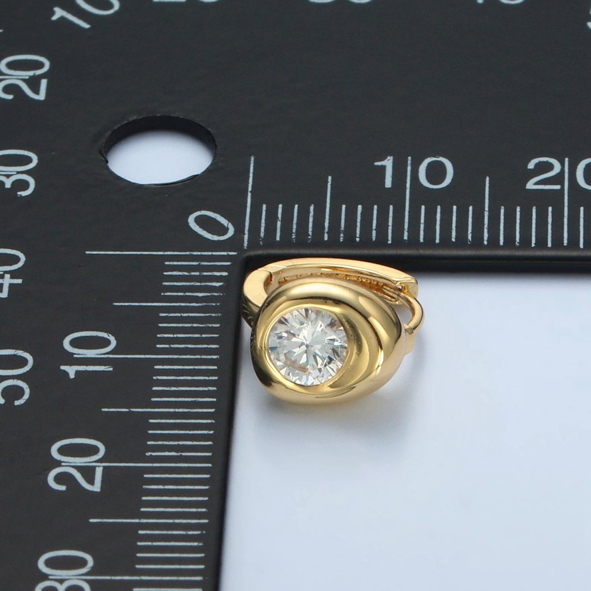 14K Gold Filled Clear CZ Stamped Molten Huggie Earrings | AB1245