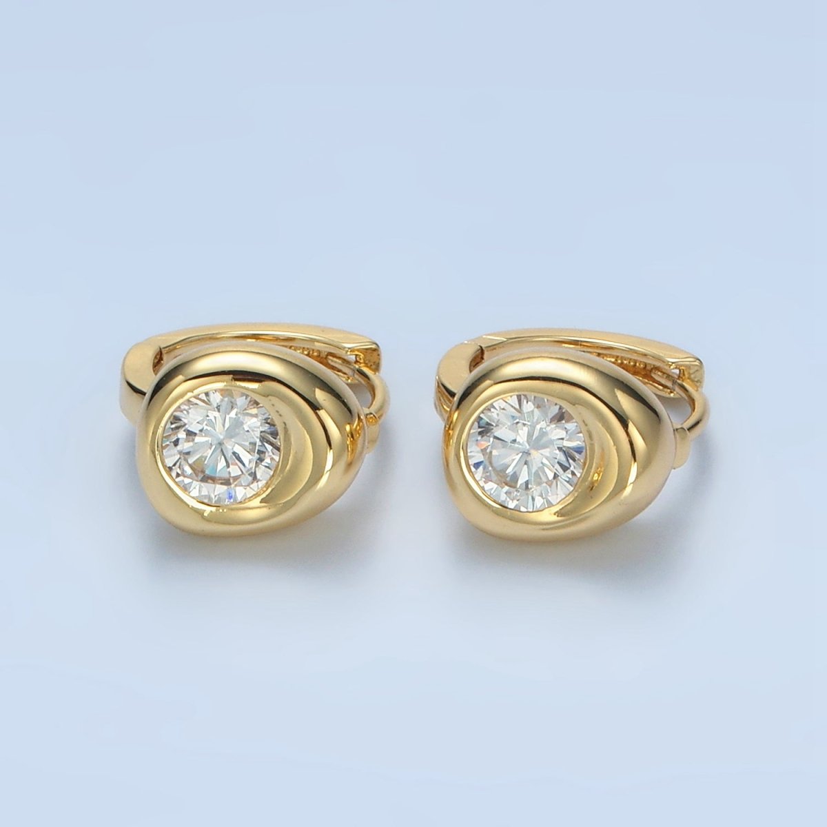 14K Gold Filled Clear CZ Stamped Molten Huggie Earrings | AB1245