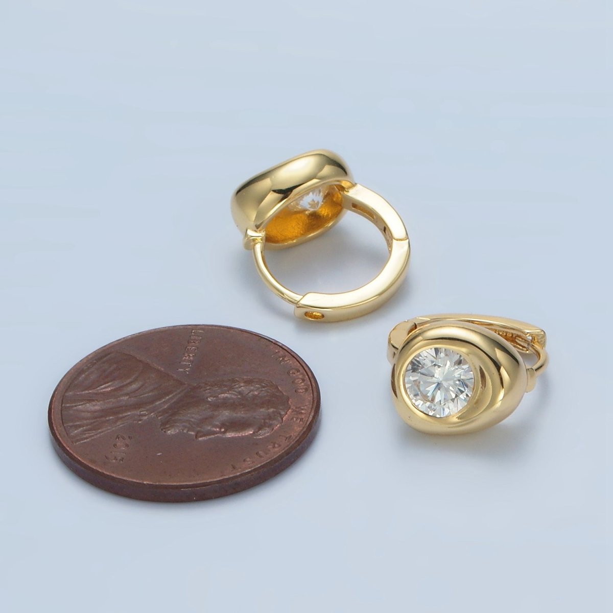 14K Gold Filled Clear CZ Stamped Molten Huggie Earrings | AB1245