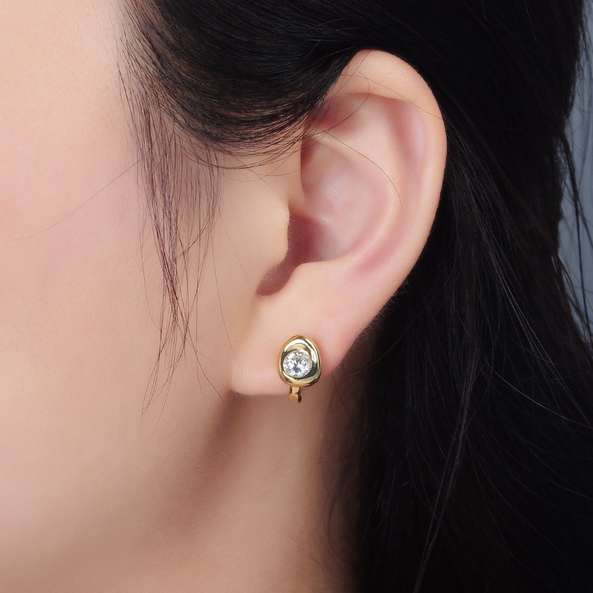 14K Gold Filled Clear CZ Stamped Molten Huggie Earrings | AB1245