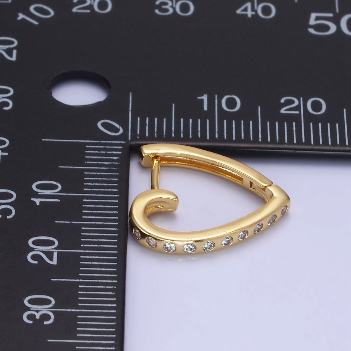 14K Gold Filled Dotted CZ Heart Hoop Earrings | AB-1263