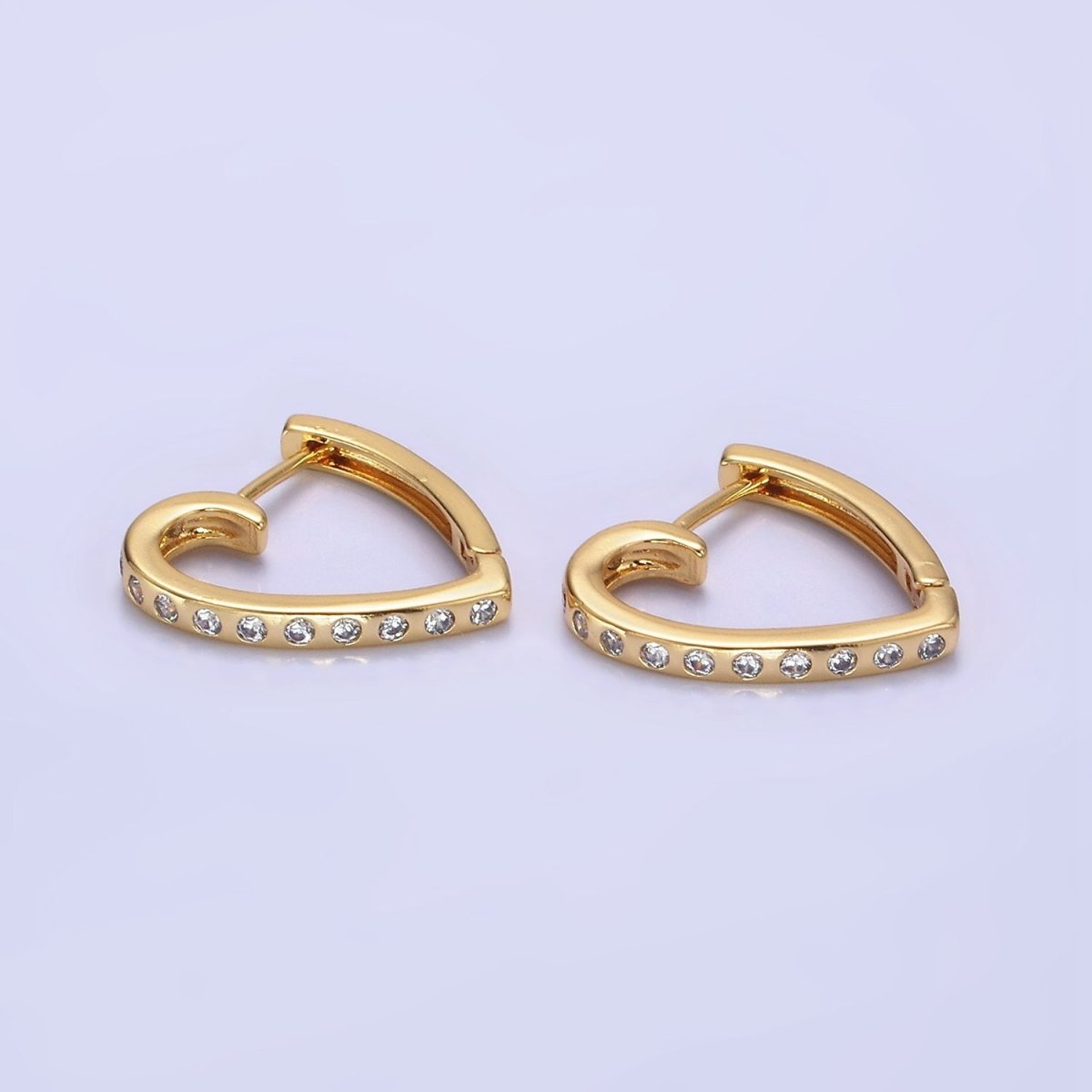 14K Gold Filled Dotted CZ Heart Hoop Earrings | AB-1263
