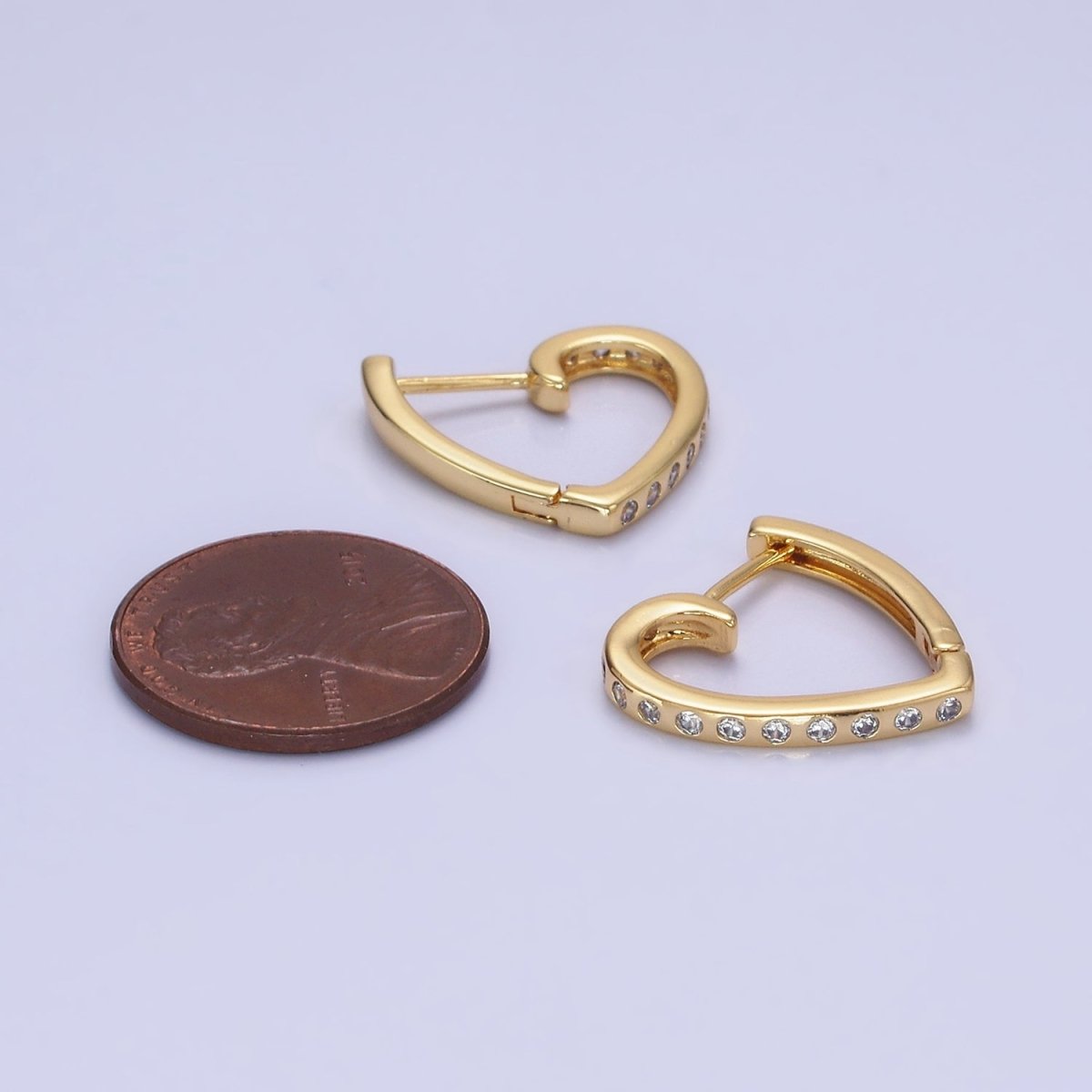 14K Gold Filled Dotted CZ Heart Hoop Earrings | AB-1263