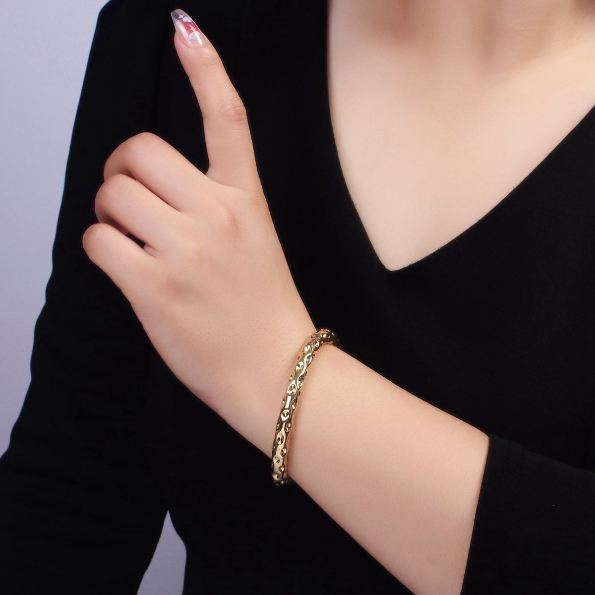 14K Gold Filled Dotted Geometric Cuff Bracelet | WA-2523