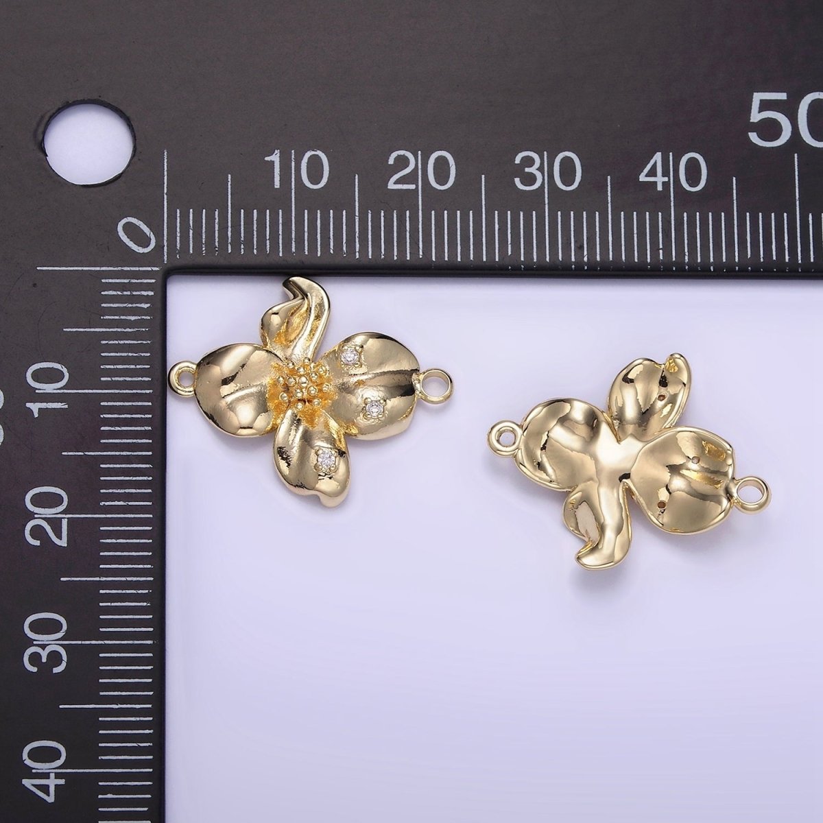 14K Gold Filled Dotted Molten Foil Flower Charm | F032
