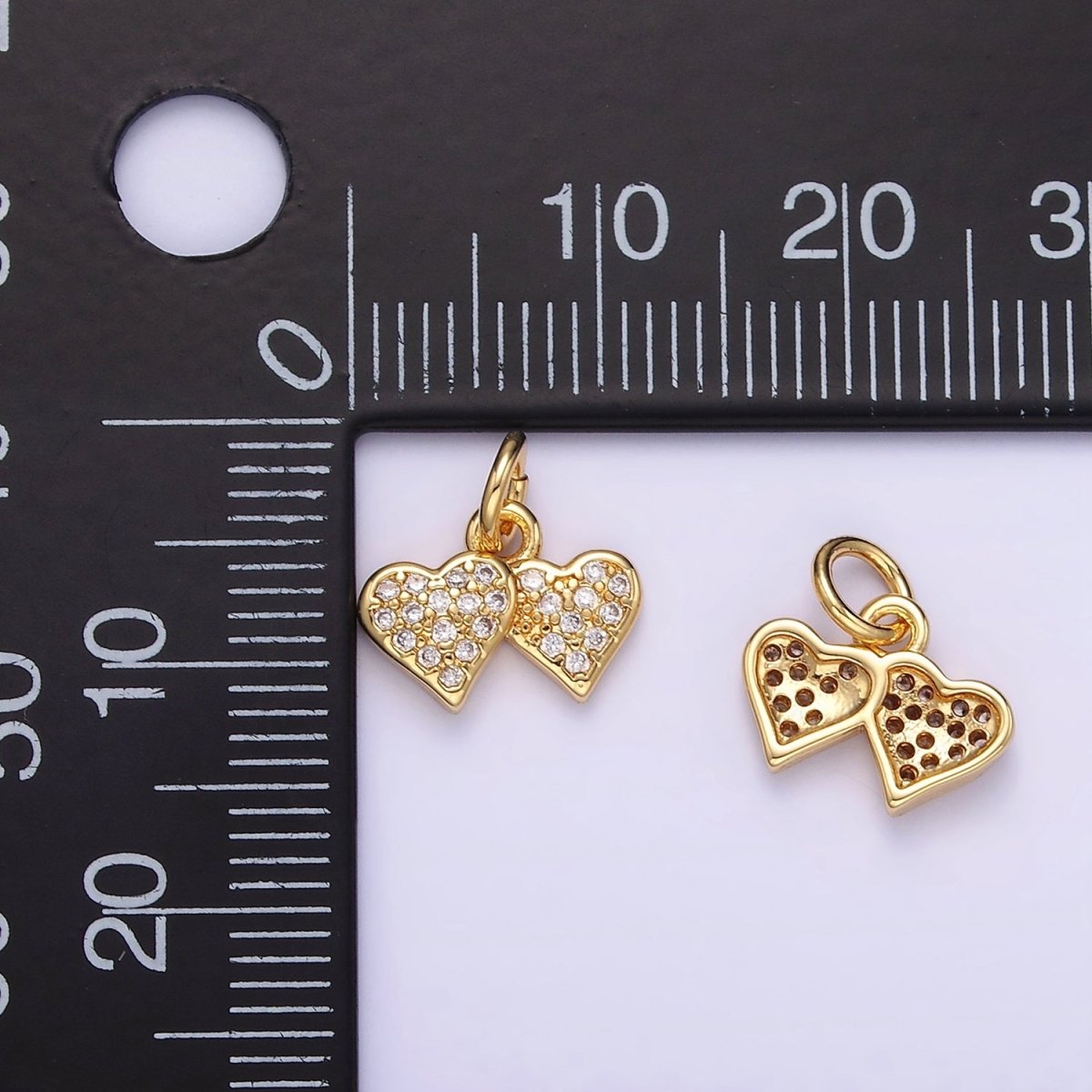 14K Gold Filled Double Heart Micro Paved CZ Charm | W683