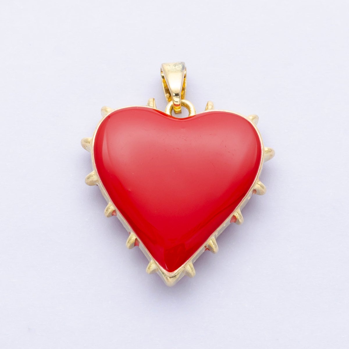 14K Gold Filled Double Sided Red Enamel Spiked Heart Pendant | AH052