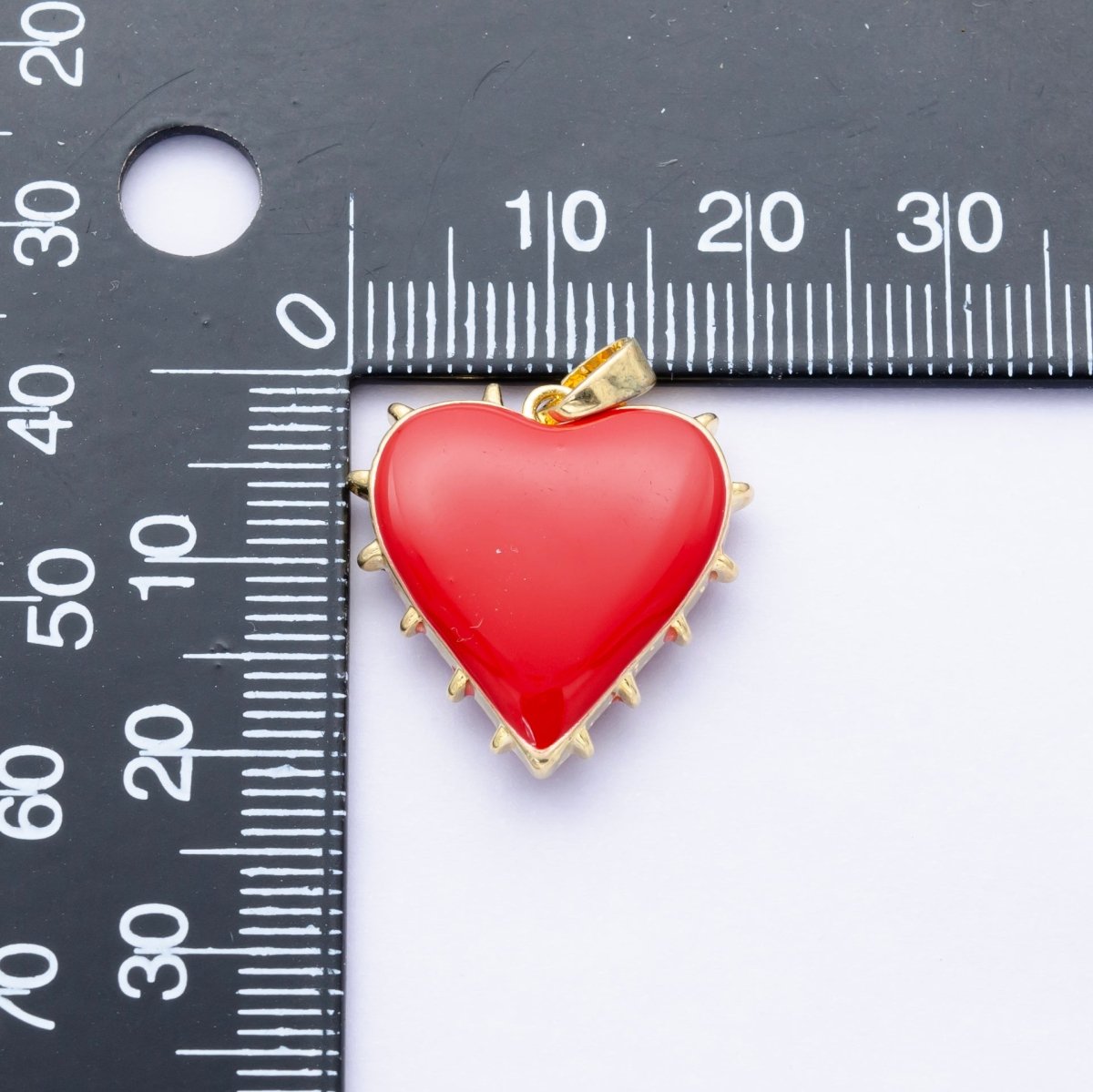 14K Gold Filled Double Sided Red Enamel Spiked Heart Pendant | AH052