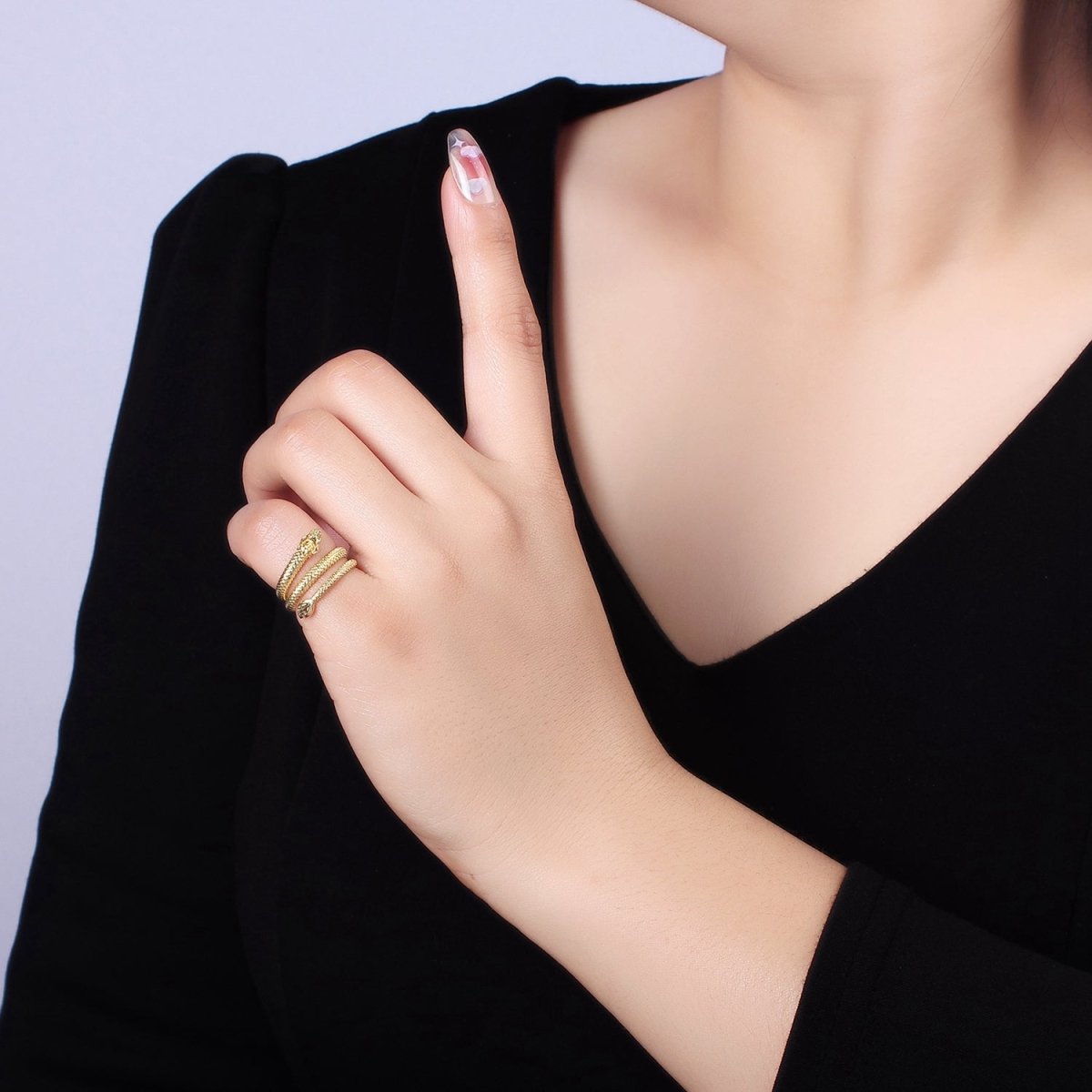 14K Gold Filled Dragon Scale-Textured Triple Band Wrap Ring | O1361