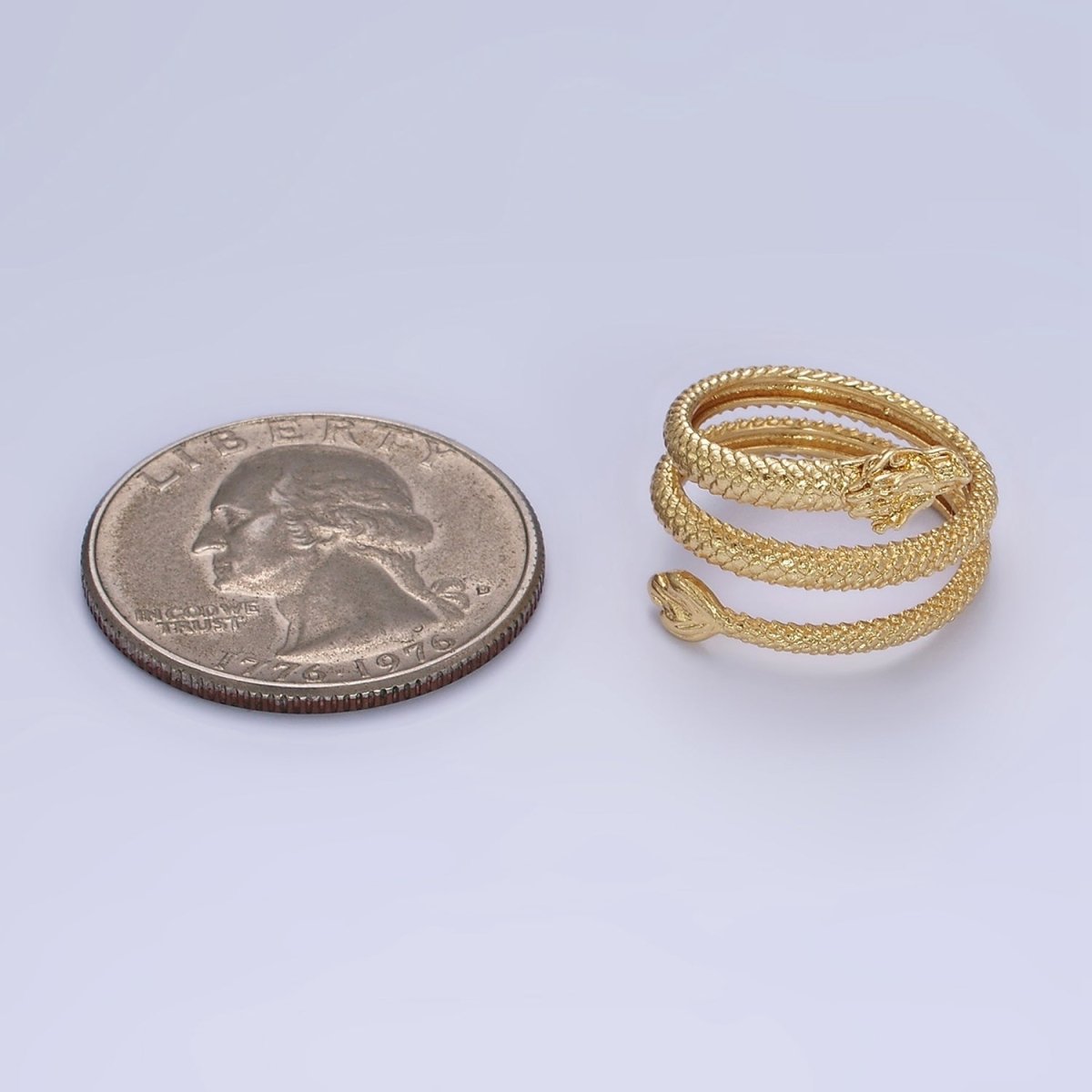 14K Gold Filled Dragon Scale-Textured Triple Band Wrap Ring | O1361