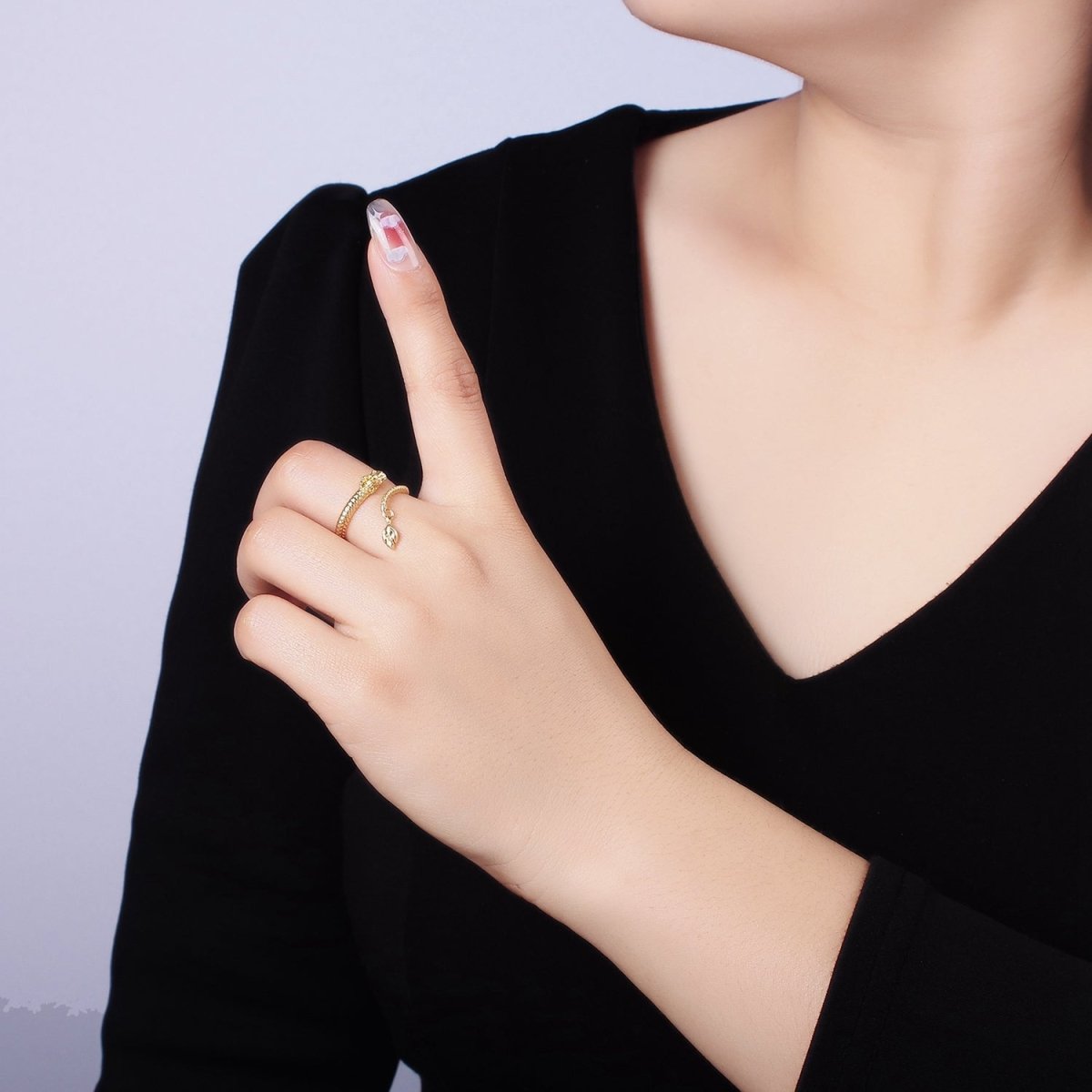 14K Gold Filled Dragon Scale-Textured Wrap Tail Drop Ring | O1359