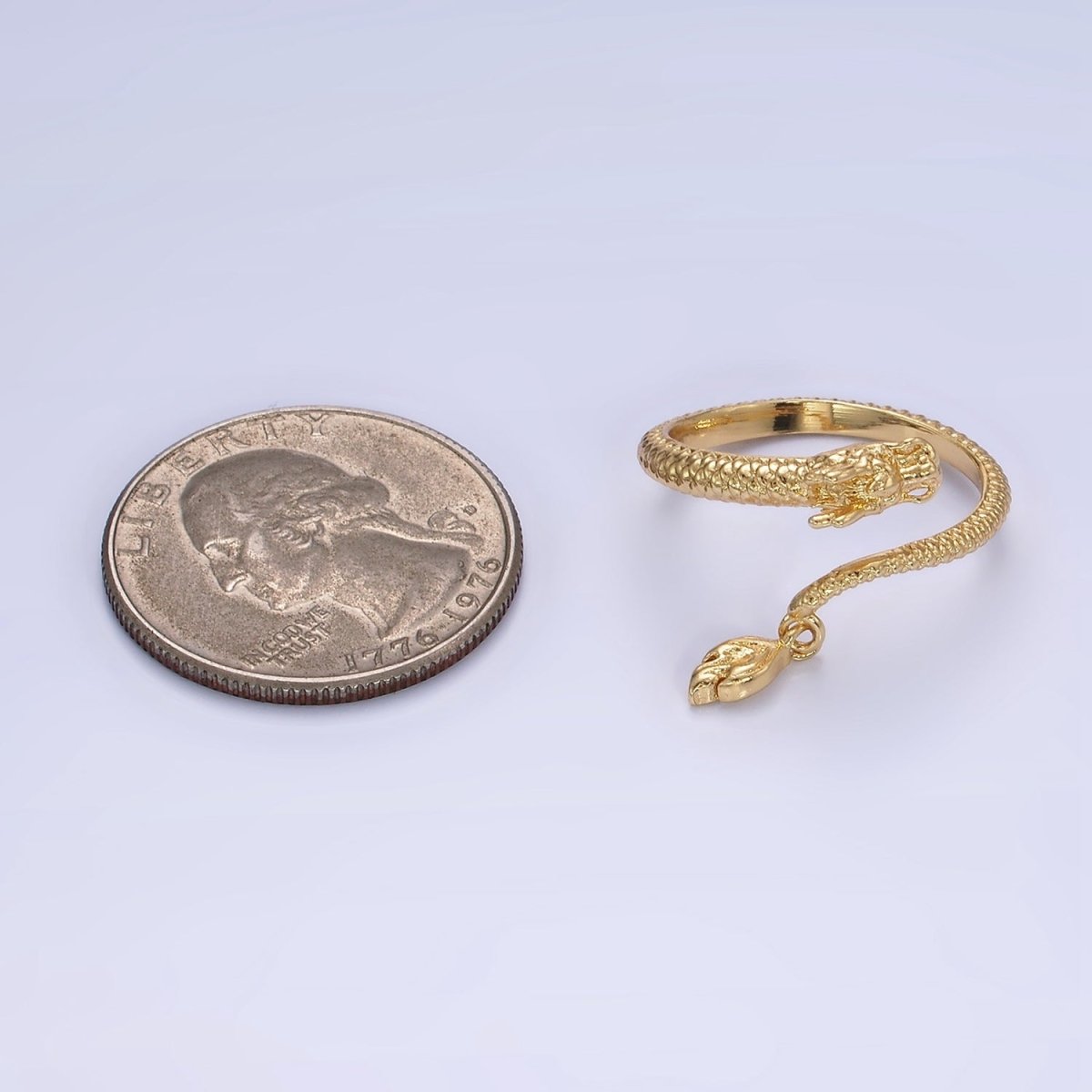 14K Gold Filled Dragon Scale-Textured Wrap Tail Drop Ring | O1359