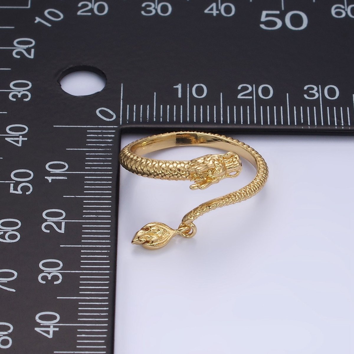 14K Gold Filled Dragon Scale-Textured Wrap Tail Drop Ring | O1359