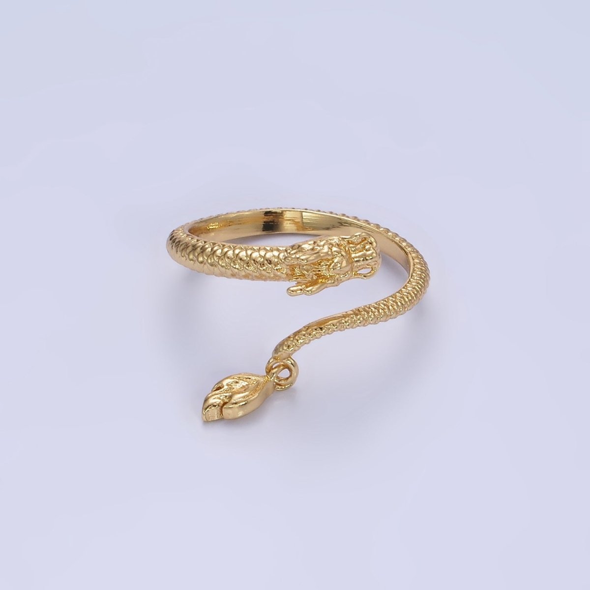 14K Gold Filled Dragon Scale-Textured Wrap Tail Drop Ring | O1359