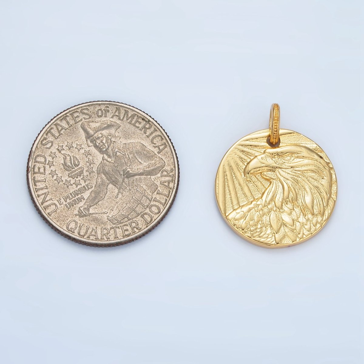 14K Gold Filled Eagle Bird Animal Round Coin Charm in Gold & Oxidized Silver | AG885 AC176
