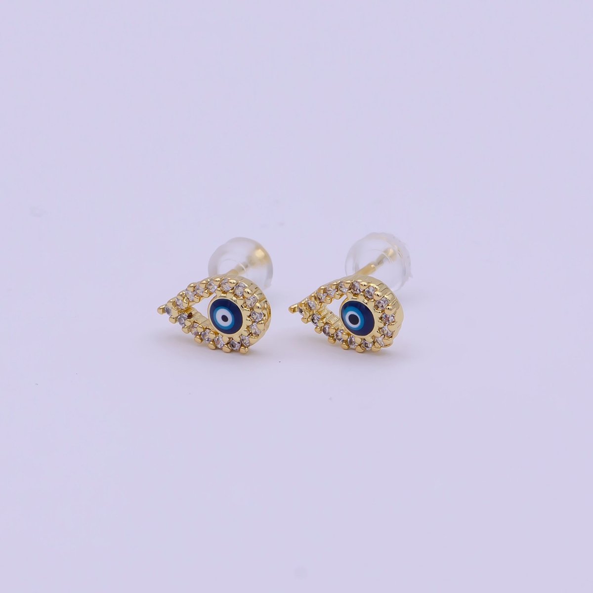 14K Gold Filled Evil Eye Micro Paved CZ Open Teardrop Stud Earrings | AB1246
