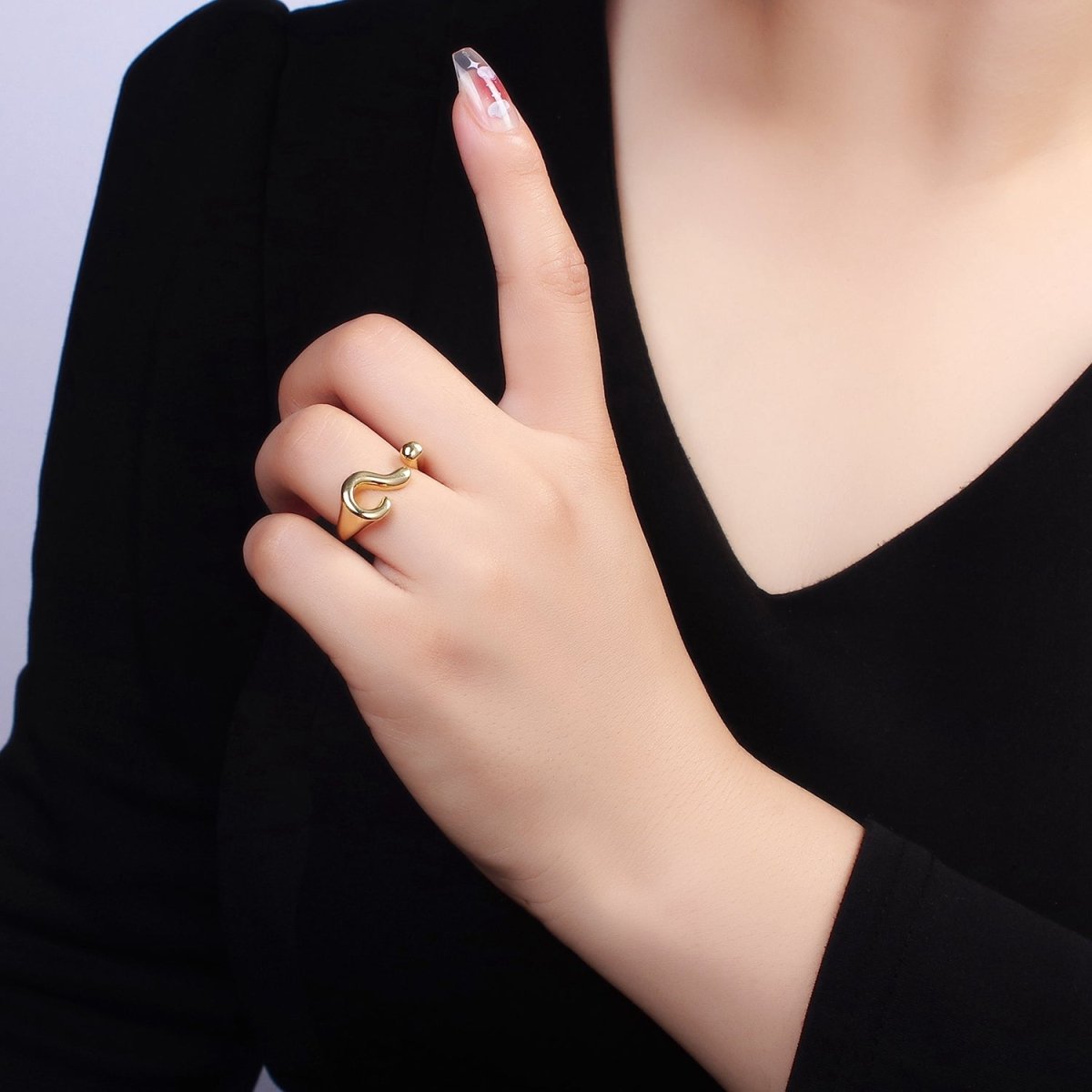 14K Gold Filled Geometric Curved Band Wrap Ring | O416