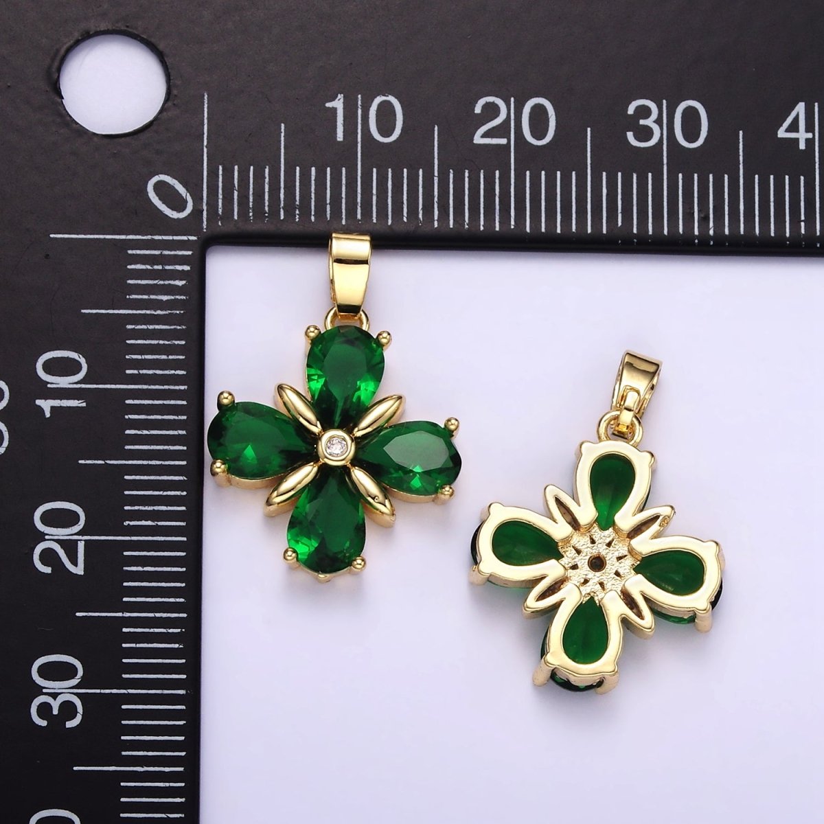 14K Gold Filled Green CZ Quatrefoil Flower Pendant | AA059