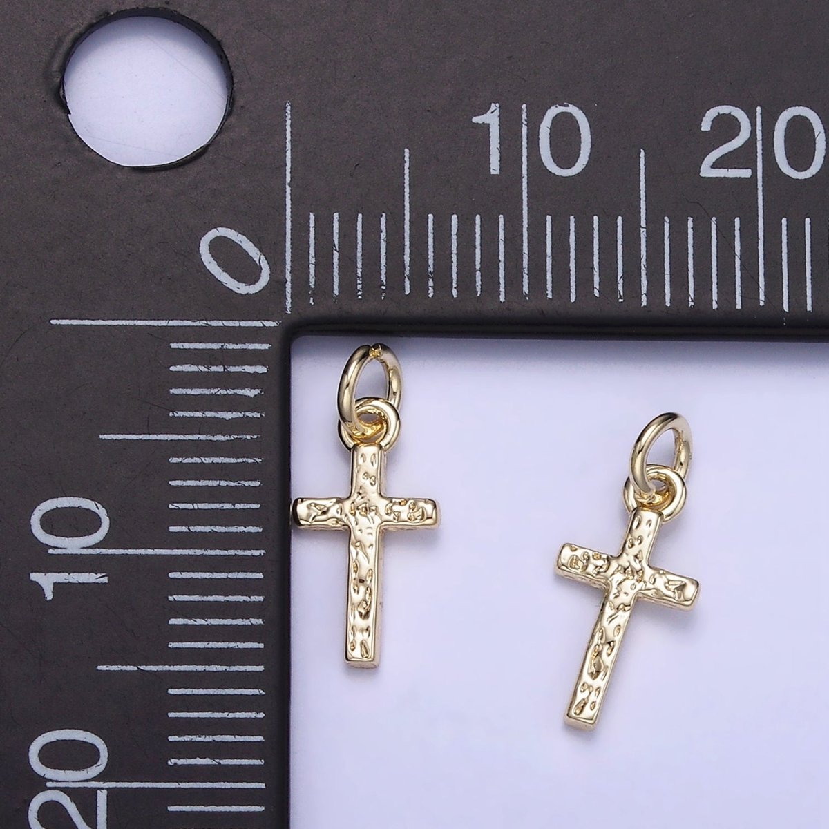 14K Gold Filled Hammered Religious Cross Mini Charm | W657