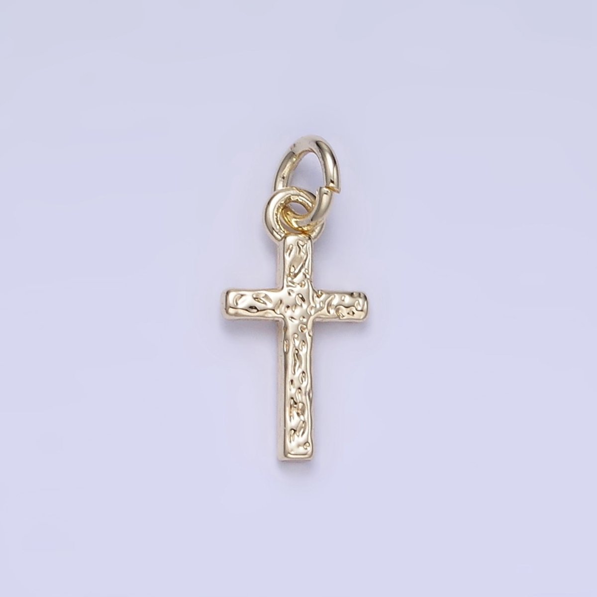 14K Gold Filled Hammered Religious Cross Mini Charm | W657