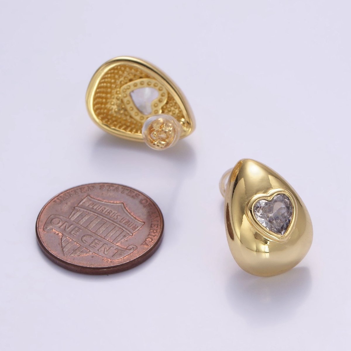 14K Gold Filled Heart CZ Teardrop Dome Stud Earrings | P514