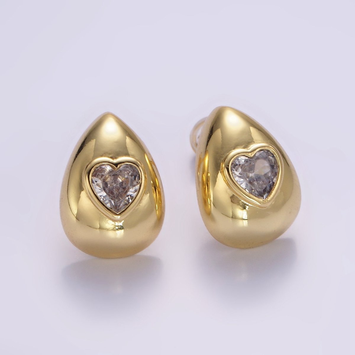 14K Gold Filled Heart CZ Teardrop Dome Stud Earrings | P514