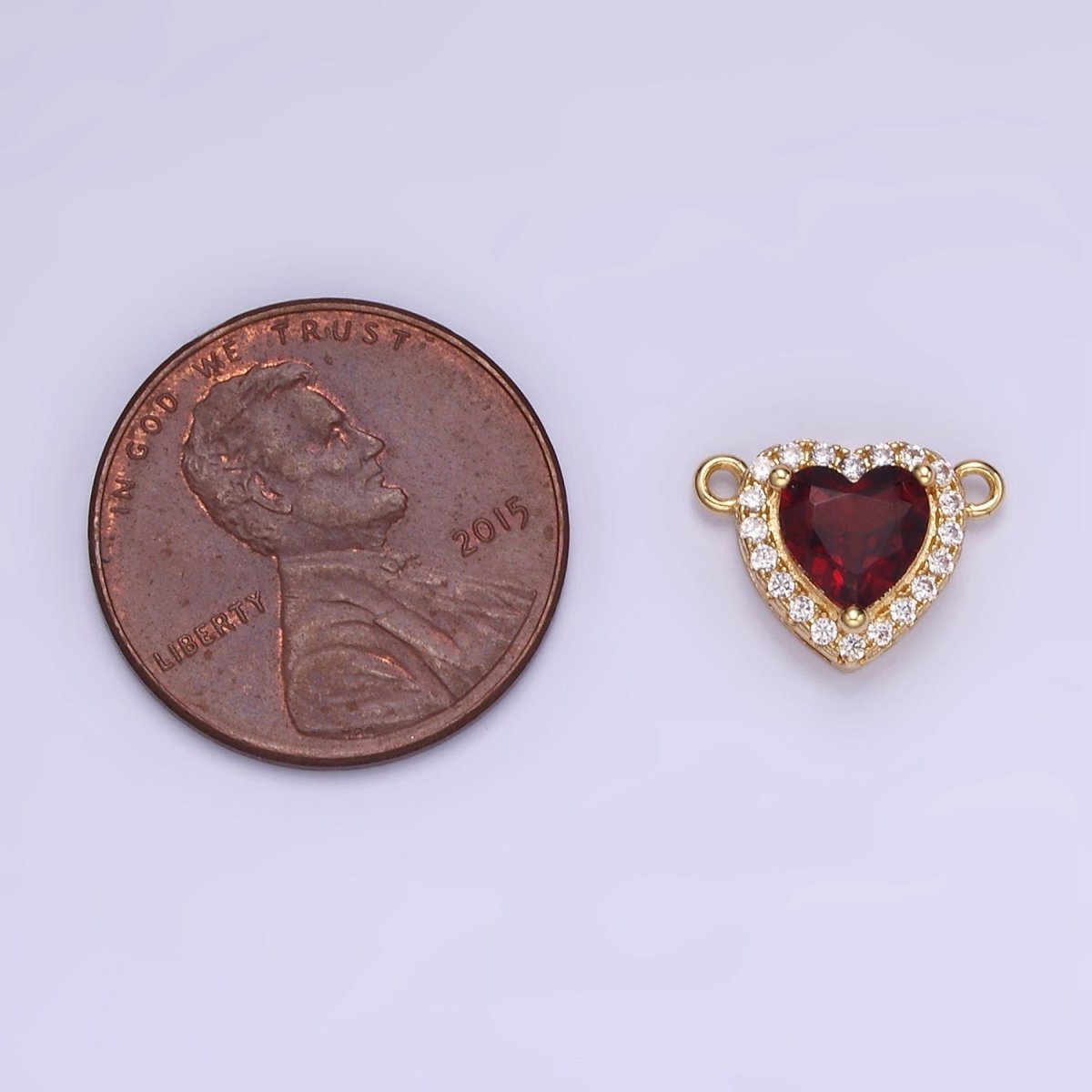 14K Gold Filled Heart Dark Red CZ Micro Paved Connector | G496