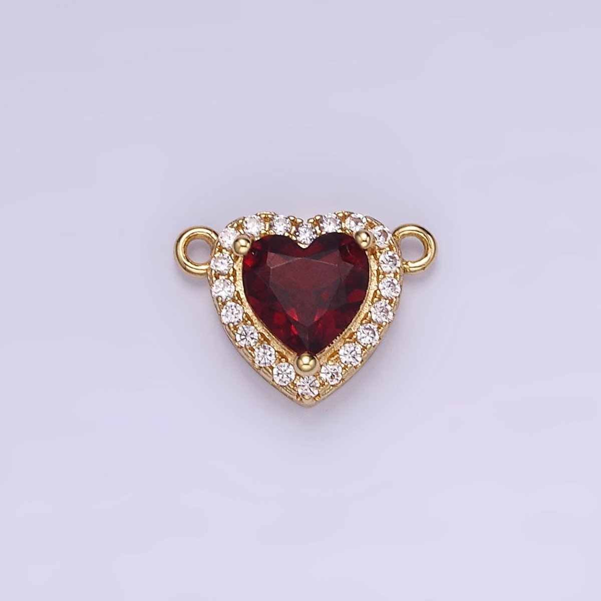 14K Gold Filled Heart Dark Red CZ Micro Paved Connector | G496