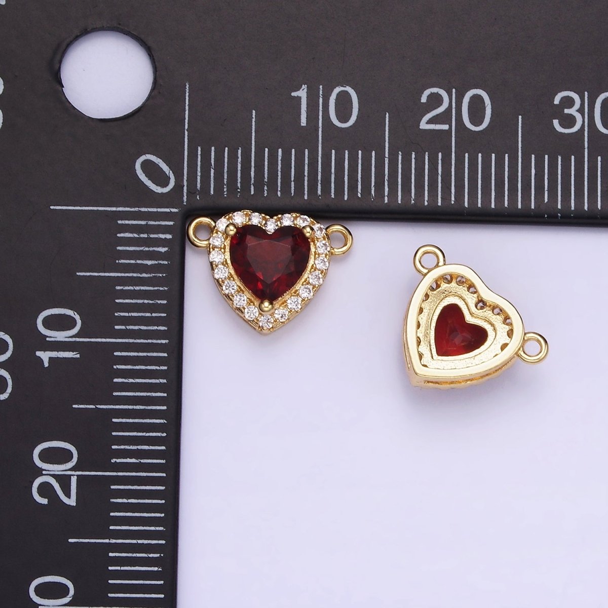 14K Gold Filled Heart Dark Red CZ Micro Paved Connector | G496