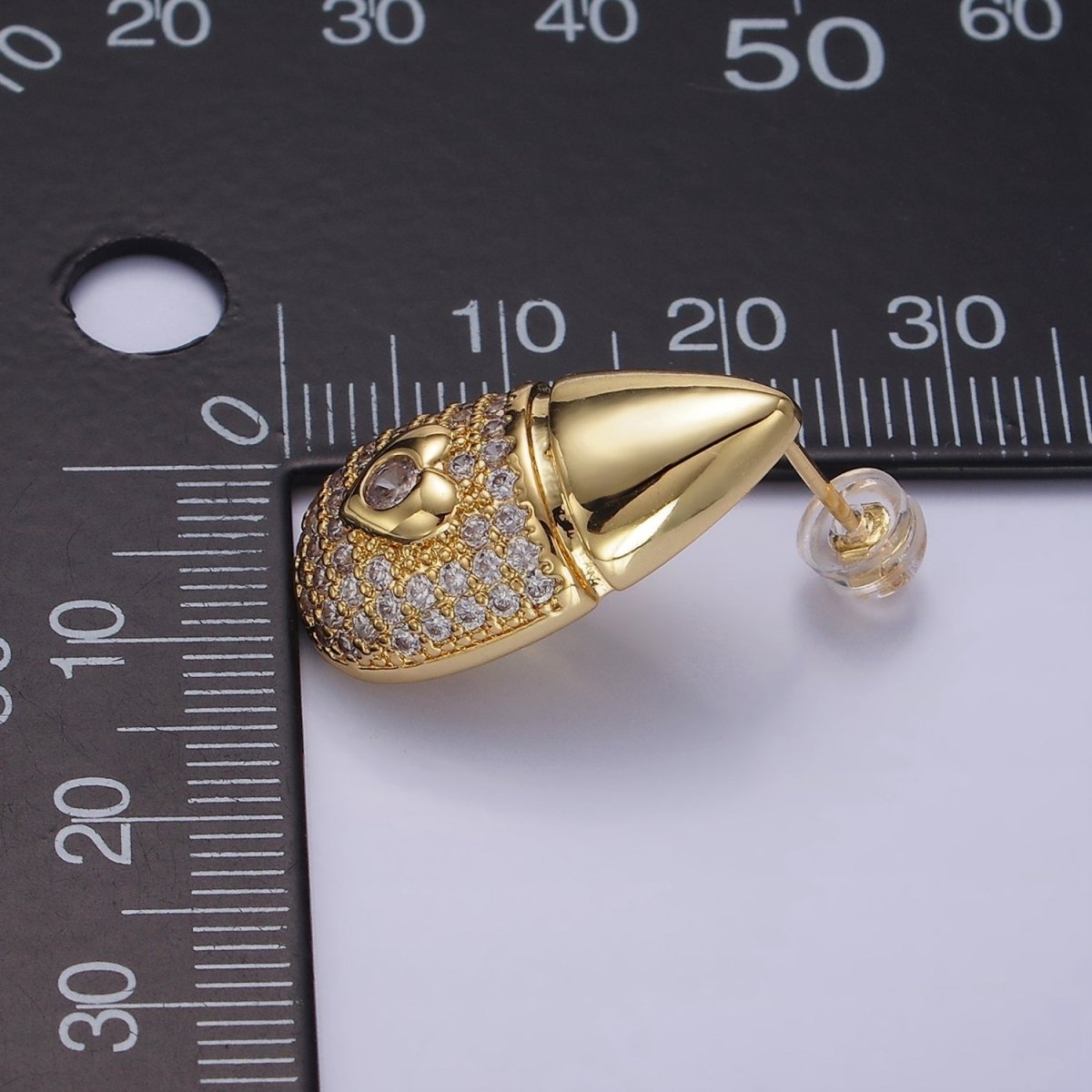 14K Gold Filled Heart Micro Paved CZ Edged Teardrop Stud Earrings | P224