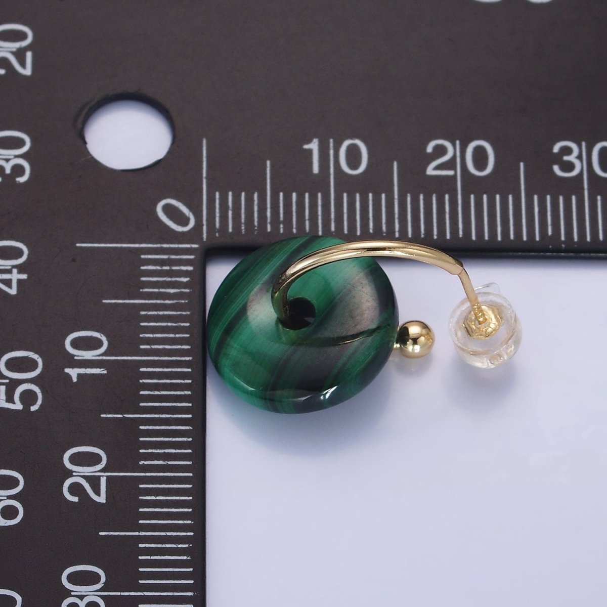 14K Gold Filled Malachite Gemstone Drop C-Shaped Hoop Earrings | AE531