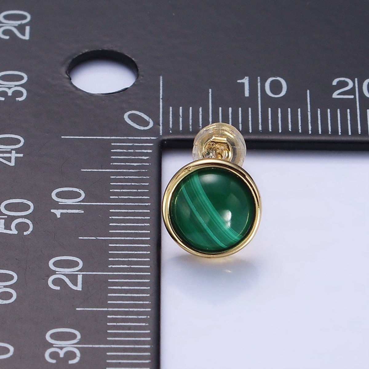 14K Gold Filled Malachite Gemstone Round Bezel Stud Earrings | AB1404