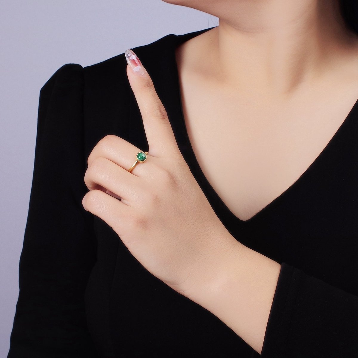 14K Gold Filled Malachite Gemstone Solitaire Ring | O1357